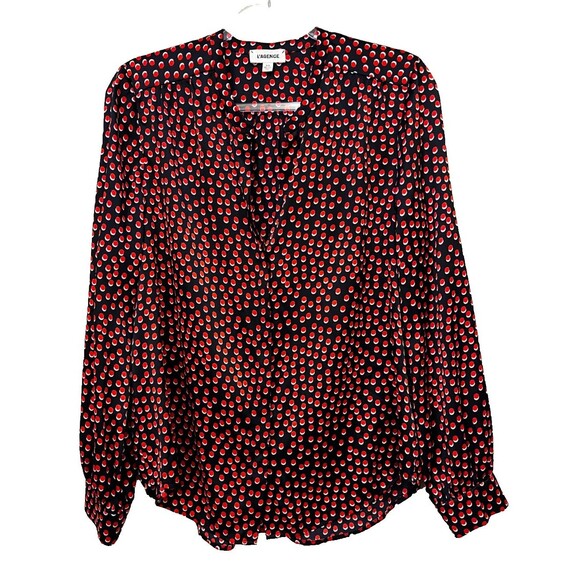 L'AGENCE Bardot Collar Blouse Size M Charmeuse Red Black Top Silk Long Sleeve - Picture 1 of 12